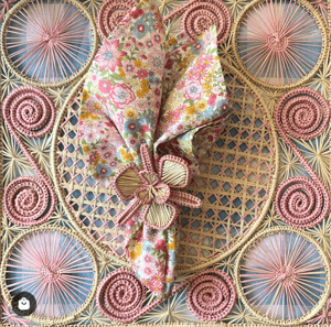 Caracol Square Handwoven Iraca Placemat - Accented Borders / Soft Pink