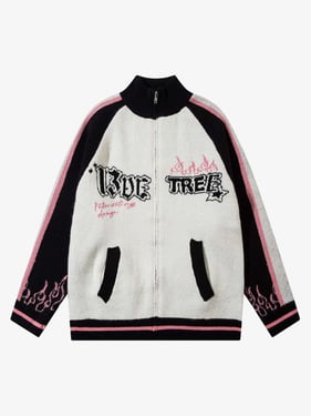 Thesupermade Contrast Color Jacquard Mock Neck Zipper Sweater - Black / XL