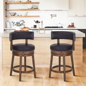 COLAMY RENO Wooden Upholstered Swiveling Vintage Dining Chair - Dark Brown / Set of 2