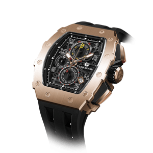 TSAR BOMBA Men's Affordable Luxury Quartz Watch | Golden Black | Tonneau Case | Seiko Quartz Movement | 5ATM Waterproof Silicone Strap | Elemental TB8204Q