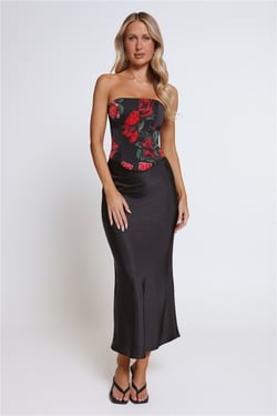 Satin Slip Maxi Skirt Black