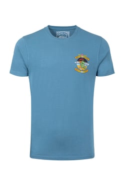 Weird Fish Cod and Chips Back Print Artist T-Shirt Washed Blue Size XL