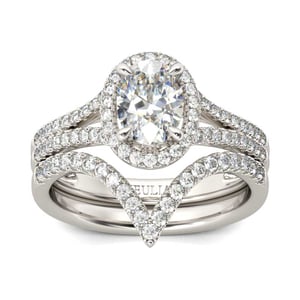 Jeulia Split Shank Halo Oval Cut Sterling Silver Ring Set