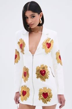 AKIRA Glistening In Gold Blazer Dress | White | Size Large