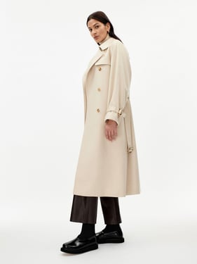 Organic Cashmere Color Double Breasted Trench Coat - XL / Beige / WC91-02