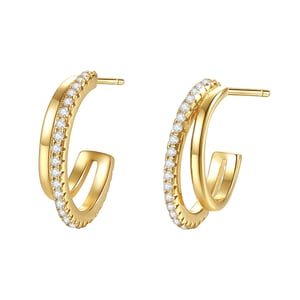 Double Hoop Gemstones Earrings Sterling Silver Gold