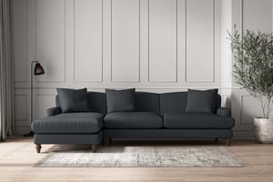 nkuku Deni Left Hand Chaise Sofa | Make To Order | Grand | Recycled Cotton Thunder