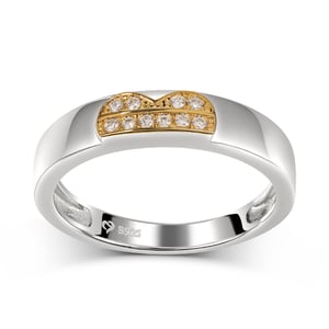 Jeulia Two Tone Heart Design Round Cut Sterling Silver Women's Band