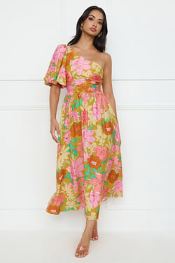 Coconut Crush One Shoulder Midi Dress Orange