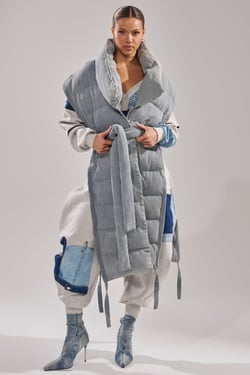 AKIRA Pilot Jones Long Line Puffer Vest In Denim | Light Blue