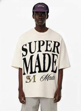Typography Logo Print Waffle T-Shirt - Apricot / 2XL