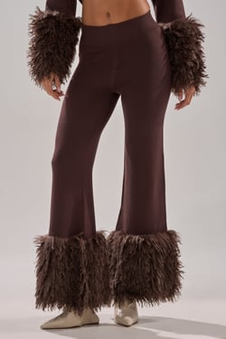 AKIRA Cozy Vibes Sweater Pants With Fur Cuff | Brown | Size 1X