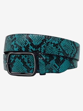 Animal-Print Faux Leather Belt - Cyan / 125cm