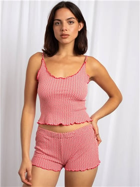 Daisy Street Gingham Babylock Edge Cami Top - Red - 8
