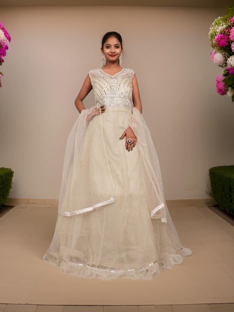 Gown with Embroidery & Glitter Work by Shreekama