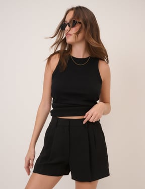 Black Pleated Tailored Shorts