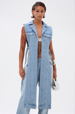 AKIRA Down To It Split Denim Vest | Size Large/XL