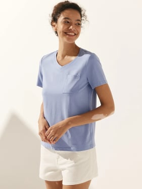 Stretch-Knit Bamboo Classic Basic Tee BELLE - Periwinkle / V-Neck / XXL