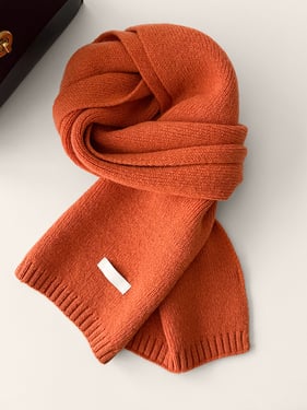 100% Wool Solid-Color Woven Scarf - Persimmon / One Size