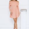Magic In Motion Off Shoulder Mini Dress Peach