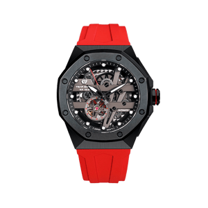 TSAR BOMBA Elemental Series Red Men's Automatic Mechanical Watch 閳ワ拷Stainless Steel Bezel & Case, Skeleton Dial, Sapphire Crystal, Fluororubber Strap, 100M Water Resistance, A+ Luminous