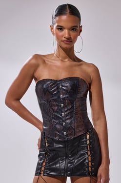 AKIRA Tiffany Snake Corset Top | Brown | Size 1X