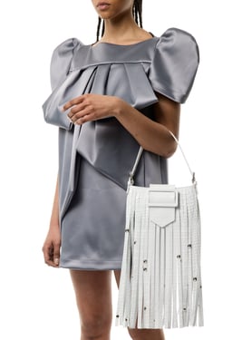WHITE CROCODILE MINI FRINGE BAG