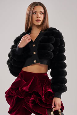 AKIRA Wild Heart Faux Fur Cardigan | Black | Size Medium