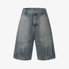 Washed Distressed Deconstructed Split Denim Shorts - Dark Blue / M