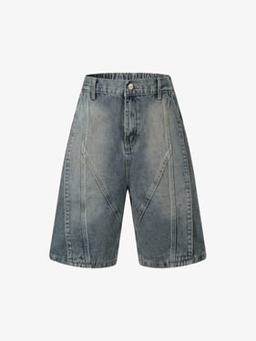 Washed Distressed Deconstructed Split Denim Shorts - Dark Blue / 2XL