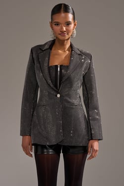 AKIRA More Champagne Please Backless Rhinestone Blazer | Black | Size 1X