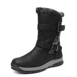 DREAM PAIRS Black Leather Mid Calf Snow Boots