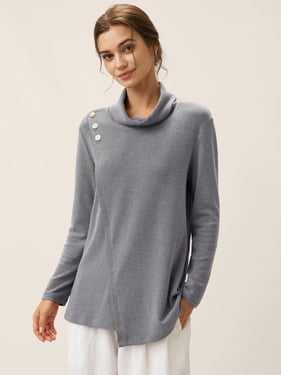 Lenzing Modal® Mock Neck Buttoned Stretch Top ZARIA - Neutral Grey / XXL