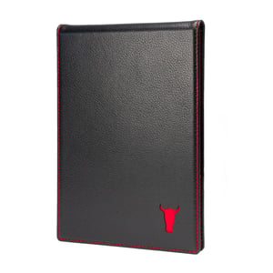 Leather Golf Scorecard Holder and Yardage Book Cover (PRO Edition) - Black with Red Detail