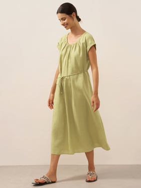 100% Linen Pleated Crew Neck Maxi Dress with Detachable Tie Straps MIRA - Sage Apple / XXL