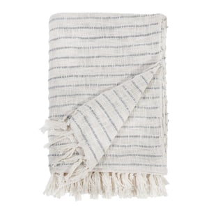Jojo Oversized Striped Throw Blanket   Ivory /  Blue Grey