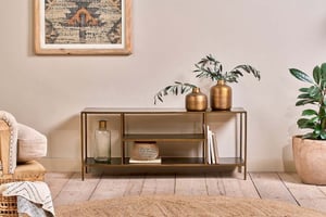 nkuku Mahi Media Standing Shelf | Storage Furniture | One Size | Brass