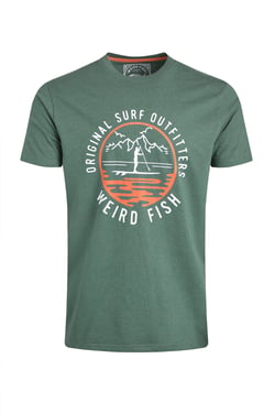 Weird Fish Paddle Front Print Graphic T-Shirt Dusky Green Size M