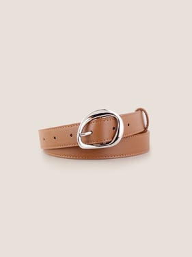 Premium Cowhide Belt With Retro Oval Alloy Buckle - Brown / One Size