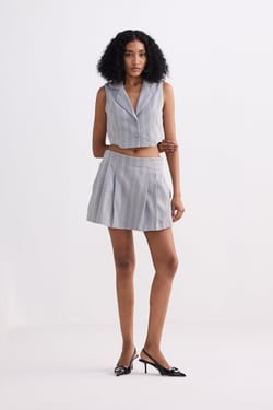 Cropped Cotton Tweed Vest Set in Grey - Silver Strides / 3XL