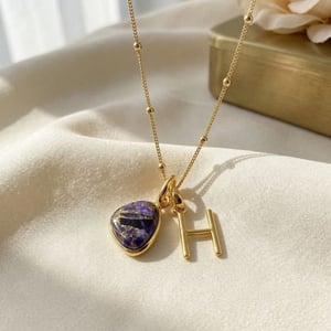 18ct Gold Vermeil Plated Amethyst Initial Necklace - W / Fine Chain