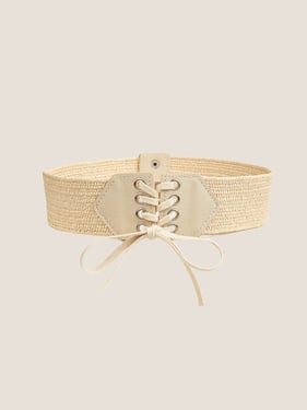 Stretchy Woven Waist Cincher Belt - Apricot / One Size