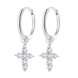Cross Charm Hoop Earrings Sterling Silver