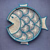 Fish Round Handwoven Decorative Iraca Tray - Light Blue