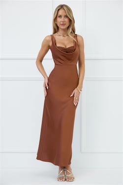 Silken Stars Satin Maxi Dress Brown