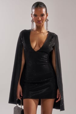 AKIRA Lets Dance Rhinestone Mini Dress | Black | Size 1X