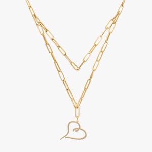 Two Row Paperclip Heart Necklace - 1.00 CT