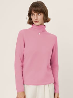 Premium Cashmere Blend Hand-Finished Seamless Turtleneck Knit Top TOVE - Pastel Pink / XXL