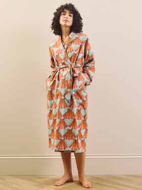 Womens Aqua Blue Turning Tides Cotton Grandpa Dressing Gown - 3XL / 22-24 / Aqua