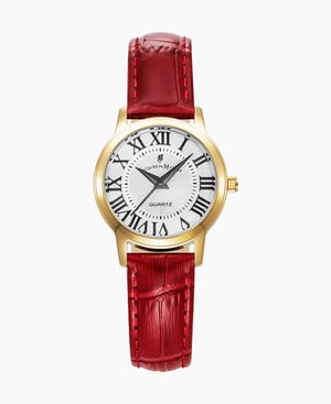 Genesis Ladies 28mm Three-hands Red-tone White dial Leather strap swiss watch - 28 mm